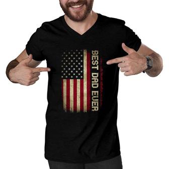 Mens Best Dad Ever Husband Fathers Day American Flag For Dad Men V-Neck Tshirt | Mazezy