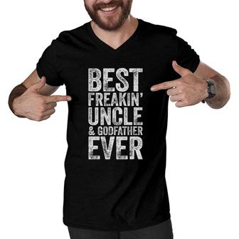 Mens Best Freakin' Uncle And Godfather Ever Men V-Neck Tshirt | Mazezy