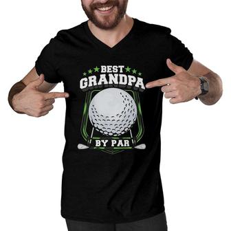 Mens Best Grandpa By Par Golf Papa Grandfather Pop Dad Golf Gift Men V-Neck Tshirt | Mazezy