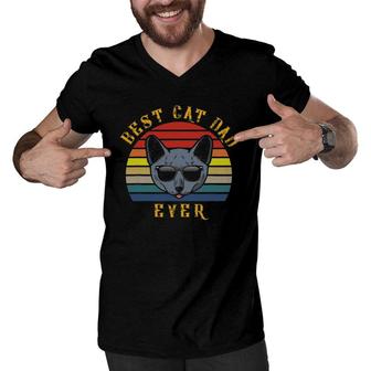 Mens Best Russian Blue Cat Dad Ever Funny Cat Daddy Men V-Neck Tshirt | Mazezy