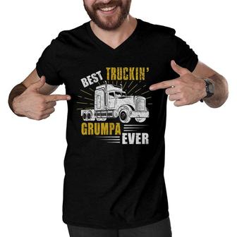 Mens Best Truckin' Grumpa Ever Tee Trucker Fathers Day Men V-Neck Tshirt | Mazezy