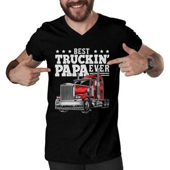 Mens Best Truckin Papa Ever Big Rig Trucker Father's Day Gift Men Men V-Neck Tshirt | Mazezy