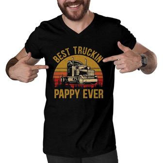Mens Best Truckin Pappy Ever Big Rig Trucker Father's Day Men V-Neck Tshirt | Mazezy