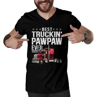 Mens Best Truckin Pawpaw Ever Big Rig Trucker Father's Day Men V-Neck Tshirt | Mazezy