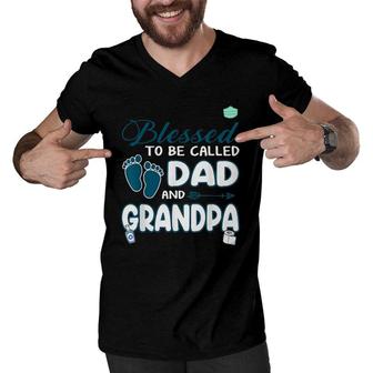 Mens Blessed To Be Called Dad For Cool Grandpa Plus Size Men V-Neck Tshirt | Mazezy