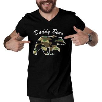Mens Camouflage Daddy Bear Family Hunting Camo Papa Bear Pajama Men V-Neck Tshirt | Mazezy