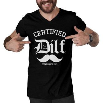 Mens Certified Dilf Funny Pregnancy Announcement For Father's Men V-Neck Tshirt | Mazezy