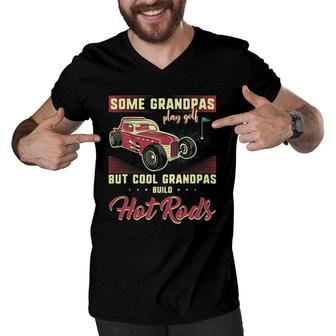 Mens Cool Grandpas Build Hot Rods Vintage Car Papaw Mechanic Papa Men V-Neck Tshirt | Mazezy