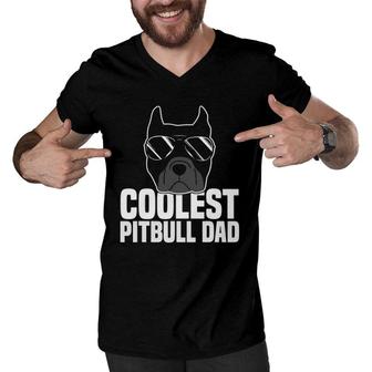 Mens Coolest Pitbull Dad Funny Pitbull Dog Lover Gift Men V-Neck Tshirt | Mazezy