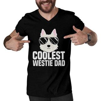 Mens Coolest Westie Dad West Highland White Terrier Dog Lover Gift Men V-Neck Tshirt | Mazezy