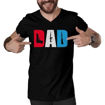 Mens Dad And Guns Collection Red White And Blue Men V-Neck Tshirt | Mazezy