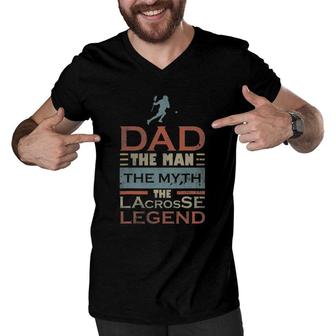 Mens Dad Father Lacrosse Lax Player Coach Gift Team Ball Sport Men V-Neck Tshirt | Mazezy