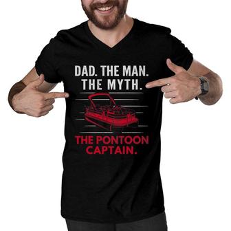 Mens Dad Man Myth Pontoon Captain Pontooning Boating Boat Men V-Neck Tshirt | Mazezy