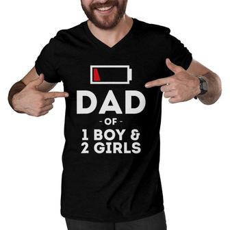 Mens Dad Of 1 Boy 2 Girls Clothing Gift Father Husband Funny Men Men V-Neck Tshirt | Mazezy
