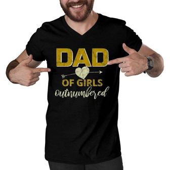 Mens Dad Of Girls Outnumbered Girl Dad With Daughter Father's Day Men V-Neck Tshirt | Mazezy