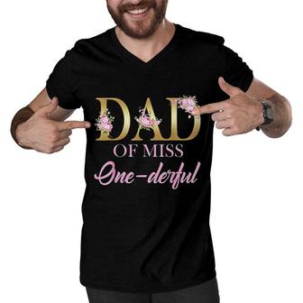 Mens Dad Of Miss Onederful 1st Birthday First Onederful Men V-Neck Tshirt - Seseable