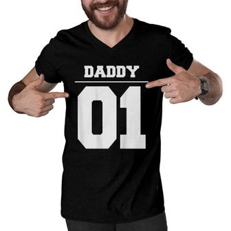 Mens Daddy 01 Fathers Day Gift Idea Daddy Daughter Matching Men V-Neck Tshirt | Mazezy
