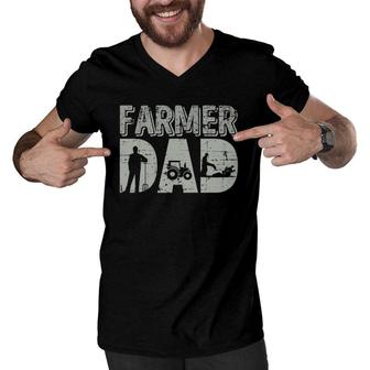 Mens Farmer Dad Farm Farming Father's Day Gift Tractor Men V-Neck Tshirt | Mazezy