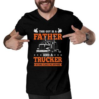 Mens Father Trucker Truck Driver Trucks Truckers Papa Road Gift Men V-Neck Tshirt | Mazezy