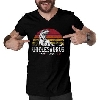 Mens Father's Day Gift For Men Unclesaurus Uncle Saurusrex Men V-Neck Tshirt | Mazezy