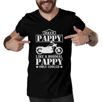 Mens Fathers Day Like A Normal Biker Pappy Only Cooler Motorcycle Men V-Neck Tshirt | Mazezy