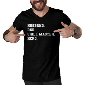 Mens Father's Day Outfit Husband Dad Grill Master Hero Quote Gift Men V-Neck Tshirt | Mazezy