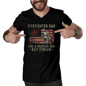Mens Firefighter Dad Like Regular But Cooler Fireman Father's Day Men V-Neck Tshirt | Mazezy