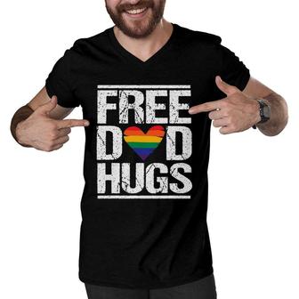 Mens Free Dad Hugs Lgbt Pride Stepfather Daddy Papa Men V-Neck Tshirt | Mazezy