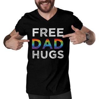 Mens Free Dad Hugs Lgbtq Pride Rainbow Men V-Neck Tshirt | Mazezy