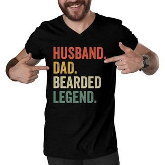 Mens Funny Bearded Husband Dad Beard Legend Vintage Men V-Neck Tshirt | Mazezy
