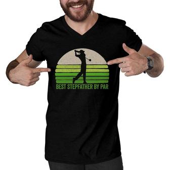 Mens Funny Best Stepdad By Par Golf Apparel Father's Day Vintage Men V-Neck Tshirt | Mazezy
