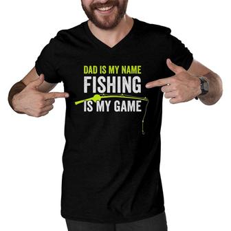 Mens Funny Fishing Gift For Dad Who Loves To Fish Fishing Pole Men V-Neck Tshirt | Mazezy