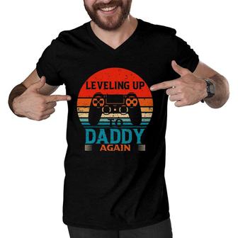 Mens Funny Leveling Up To Daddy Again Father's Day Vintage Men V-Neck Tshirt | Mazezy