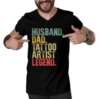 Mens Funny Vintage Husband Dad Tattoo Artist Legend Retro Men V-Neck Tshirt | Mazezy