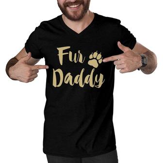 Mens Fur Daddy Paw Print Dog Lover Dad Gift Fathers Day Men V-Neck Tshirt | Mazezy