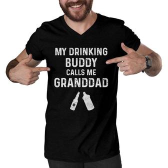 Mens Granddad Pregnancy Announcement Gifts My Drinking Buddy Men V-Neck Tshirt | Mazezy