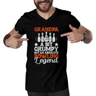 Mens Grandpa A Bit Grumpy But An Absolute Bowling Legend Men V-Neck Tshirt | Mazezy