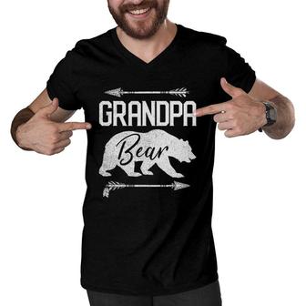 Mens Grandpa Bear Funny Father's Day Gift Papa Men Dad Best Top Men V-Neck Tshirt | Mazezy