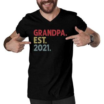 Mens Grandpa Est 2021 Gift For Grandfather To Be Established 2021 Ver2 Men V-Neck Tshirt | Mazezy