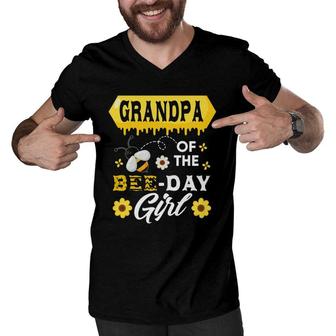 Mens Grandpa Of The Bee Birthday Girl Family Matching Hive Honey Men V-Neck Tshirt | Mazezy