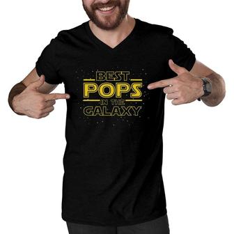 Mens Grandpa Pops Gift, Best Pops In The Galaxy Men V-Neck Tshirt | Mazezy