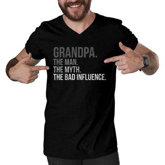 Mens Grandpa The Man The Myth The Bad Influence Fathers Day Top Men V-Neck Tshirt | Mazezy