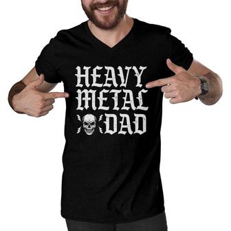 Mens Heavy Metal Dad Father Biker Music Rock Bassist Gift Men V-Neck Tshirt | Mazezy