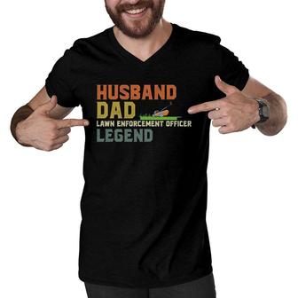 Mens Husband Dad Lawn Enforcement Officer Legend Men V-Neck Tshirt | Mazezy