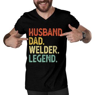 Mens Husband Dad Welder Legend Welding King Men V-Neck Tshirt | Mazezy