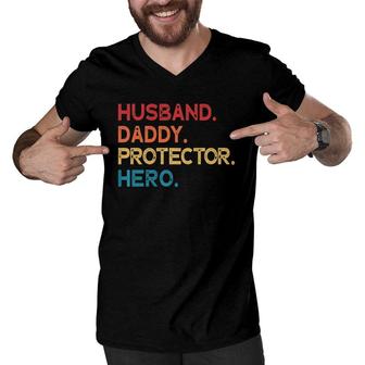 Mens Husband Daddy Protector Hero Men V-Neck Tshirt | Mazezy