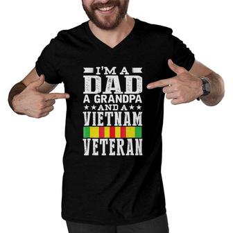 Mens I'm A Dad Grandpa And Vietnam Veteran Father's Day Men V-Neck Tshirt | Mazezy