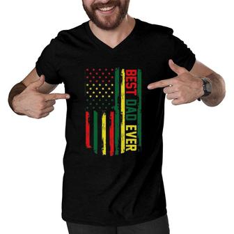 Mens Juneteenth Best Dad Ever American Flag For Father's Day Men V-Neck Tshirt | Mazezy