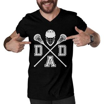 Mens Lacrosse Dad Father's Day Lax Gift Men V-Neck Tshirt | Mazezy