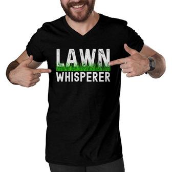 Mens Lawn Whisperer Retro Lawn Mowing Landscaping Grass Mower Dad Men V-Neck Tshirt | Mazezy